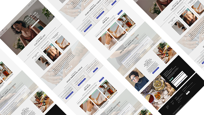 female web designer - Lots of screen shots tilted to show the to the roots website